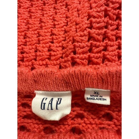 Gap Xl Coral Open Knit Sweater Top Lightweight Crochet Style Sleeveless - Picture 4 of 8